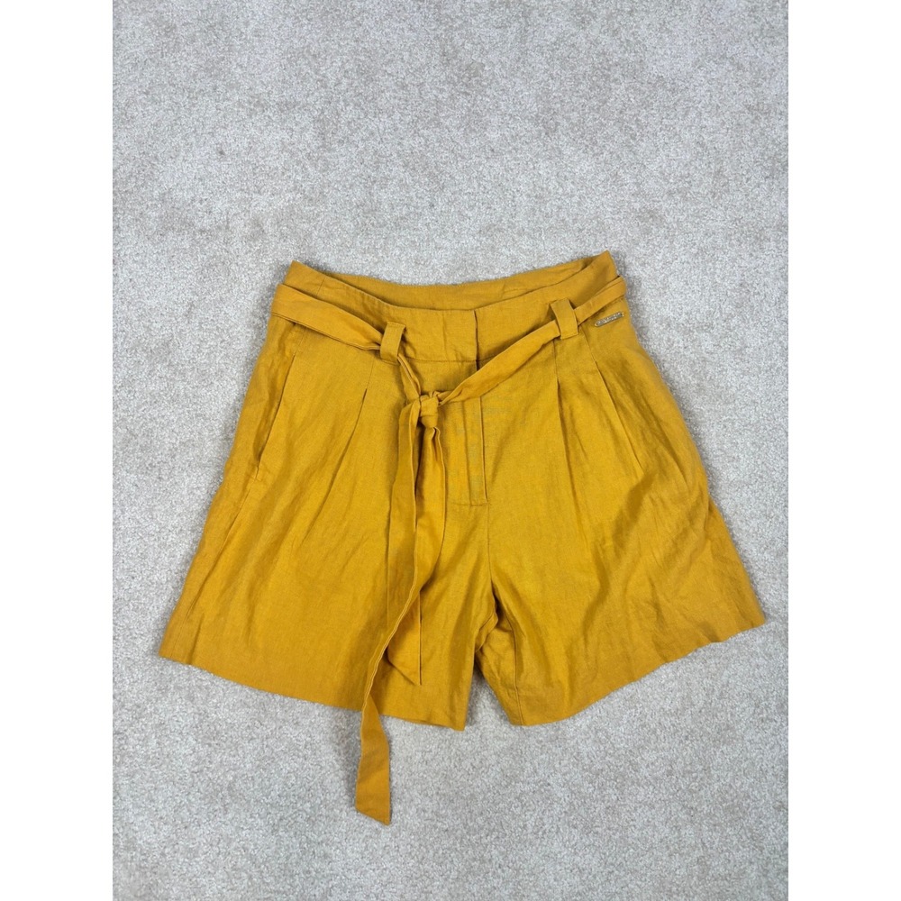 Marc New York Andrew Marc Mustard Yellow Linen Blend Tie Waist‎ Shorts Womens S